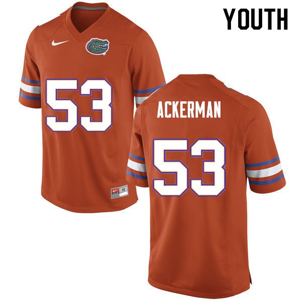 Youth #53 Brendan Ackerman Florida Gators College Football Jersey Orange